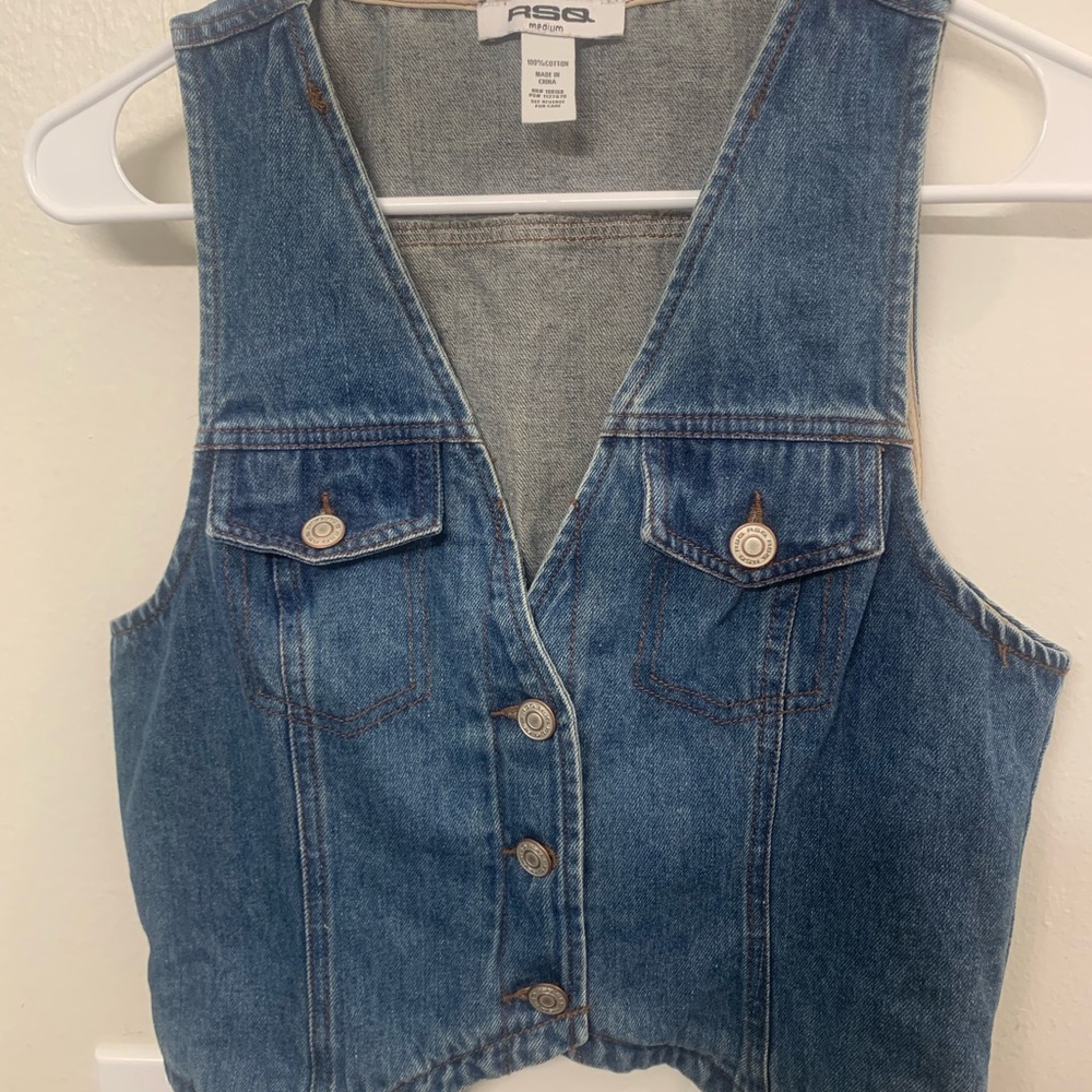 RSQ Light Blue Cropped Denim Vest